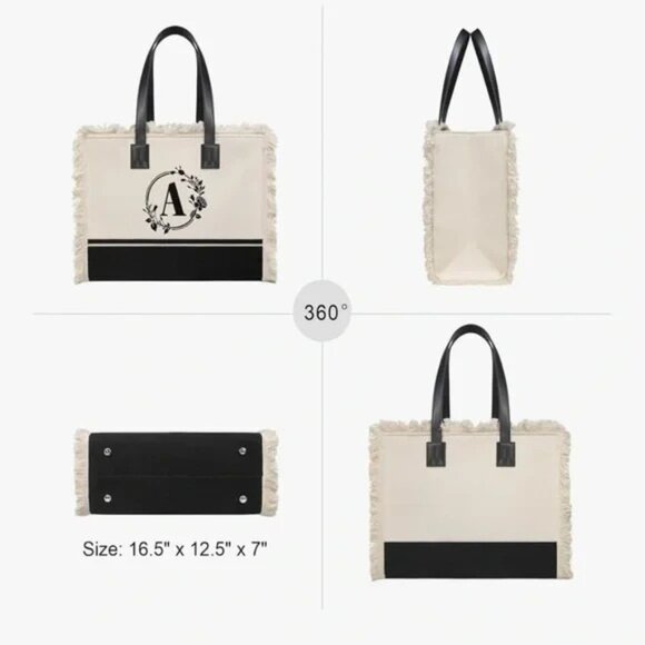 TOPDesign Monogram "A" Canvas Tote Bag for Women, w/ Wristlet Beach Bag Shopping - Picture 3 of 5
